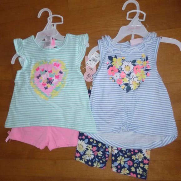 Lot of 2 Little Lass Baby Girls Tank Top Shirts & Shorts Sets Size 24 Mo NWT
